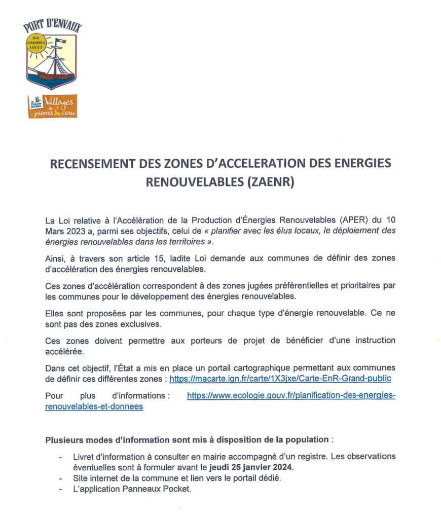 Zones d’accélération d’énergies renouvelables = ZAER
